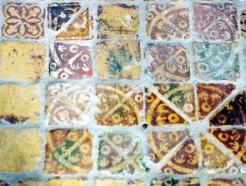 Medieval tiles at Buildwas Abbey, Shropshire. UK
